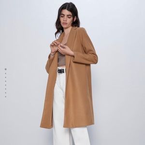 Zara Basic Coat Mid Camel Size Small
